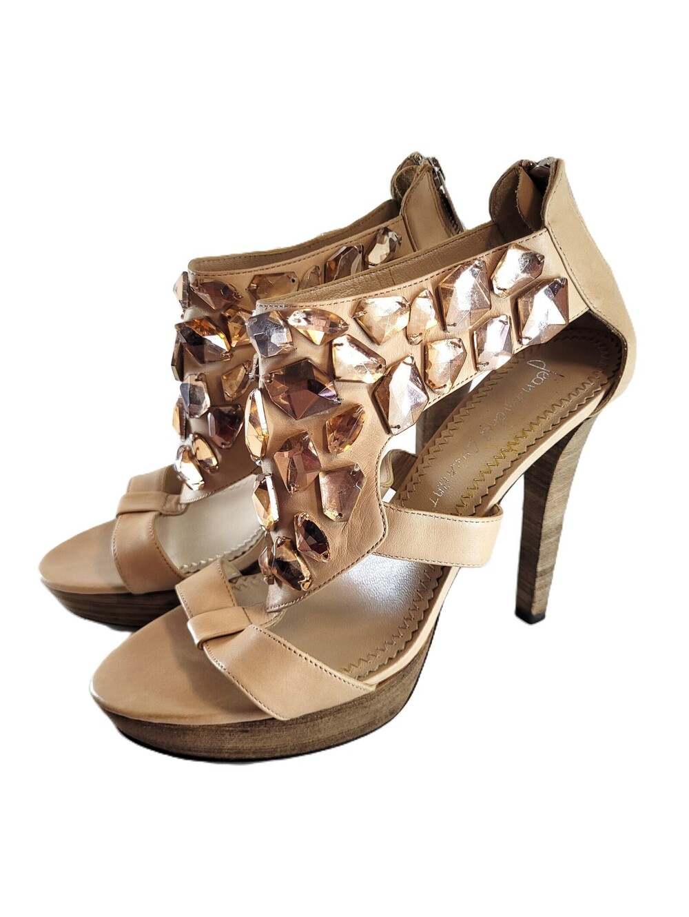 Jean-Michel Cazabat Women's EU 39 US 8.5 Nude Leather Crystal Embellished Heels